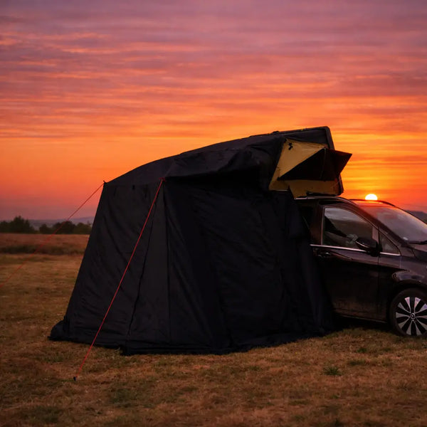annexe tente de toit Famille XL, annexe tente de toit familiale, auvent tente de toit, annexe camping étanche, salon de camping extérieur, accessoire tente de toit Famille, annexe vanlife, auvent tente de toit Lexagones