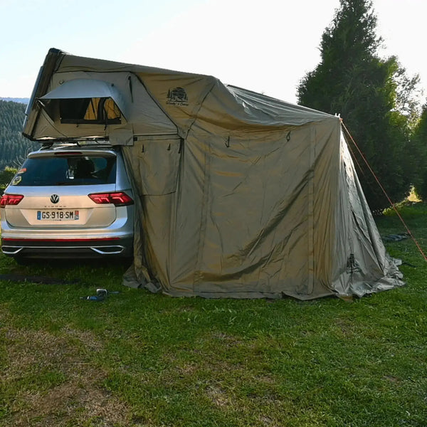location montpellier occitanie herault 34000  famille familial camping sauavge partir vacance hussarde SUV 4X4 DEFENDER DUSTER  Annexe pour tente de toit rigide 2-3 personnes attachée à une voiture, Précommande 2025 avec offre spéciale .