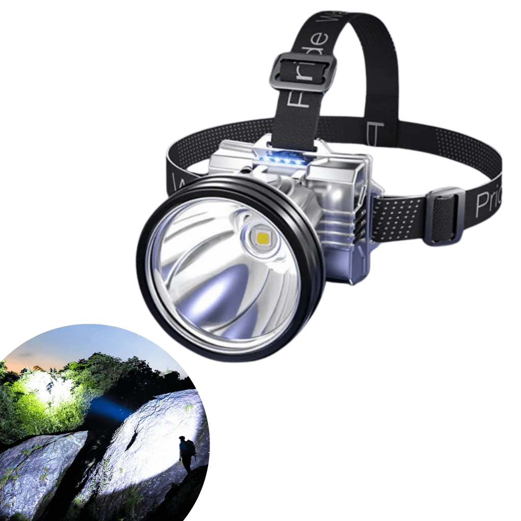 Lampe frontale haute puissance, ultra lumineuse pour le camping sauvage et l'exploration, avec un faisceau puissant de 90 000 lumens.