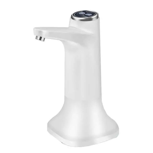 Robinet électrique de camping avec recharge USB, pompe à eau portable pour van et cuisine, de couleur blanche.