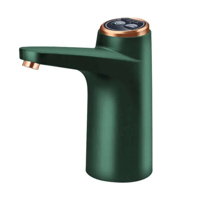 Robinet électrique de camping vert avec charge USB rapide, compatible avec bouteilles et éviers, idéal pour caravanes et vans aménagés.
